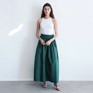 Stateside Structured Poplin Cargo Skirt Green Rainforest Cotton Maxi Size L NWT